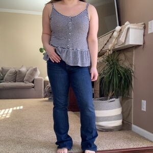 Vintage Abercrombie & Fitch Striped Tank Top - Navy and White